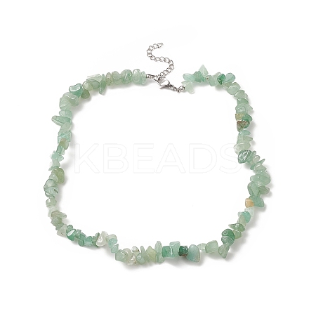 Natural Green Aventurine Chip Beaded Necklaces with 304 Stainless Steel Lobster Claw Clasp & Chain Extender NJEW-JN04225-04-1