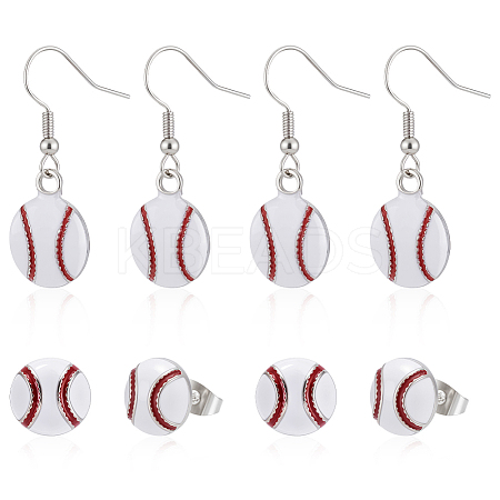 6 Pairs 2 Styles Alloy Baseball Stud Earring & Dangle Earring Sets EJEW-ME0001-18-1