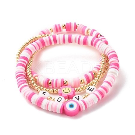 Handmade Polymer Clay Heishi Beads Stretch Bracelets Set BJEW-JB07406-03-1