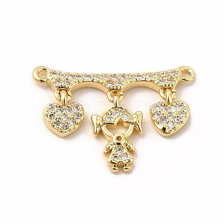 Rack Plating Brass Micro Pave Clear Cubic Zirconia Heart Connector Charms KK-G456-01G-02-1