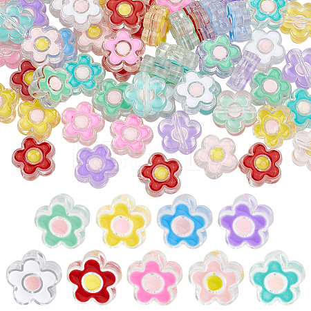 90Pcs 9 Colors Transparent Acrylic Enamel Beads OACR-PH0004-77-1