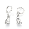 Brass Cat Dangle Leverback Earrings for Women EJEW-N012-105P-1