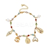 Bohemian Brass Glass Flat Round Link Chain Anklets AJEW-Z046-09G-2