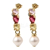Round Brass Micro Pave Cubic Zirconia Dangle Stud Earrings EJEW-L311-01G-01-4