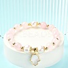 Natural Rose Quartz & Pearl Beaded Stretch Bracelet BJEW-JB09360-02-2