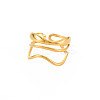Ion Plating(IP) 304 Stainless Steel Wave Wrap Open Cuff Ring for Women RJEW-S405-236G-1