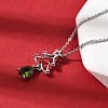 Christmas Tree Brass Micro Pave Cubic Zirconia Pendants Necklaces NJEW-L468-01P-B02-3