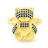 Bear Brass Micro Pave Cubic Zirconia Open Cuff Ring for Women RJEW-U003-23-3