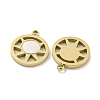 304 Stainless Steel Pave Shell Flat Round with Sun Charms STAS-P356-44G-2