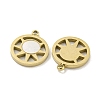 304 Stainless Steel Pave Shell Flat Round with Sun Charms STAS-P356-44G-2