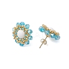 Flower Glass Seed Beaded with Natural Mashan Jade Stud Earrings for Women EJEW-MZ00208-01-1