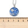 Brass Micro Pave Clear Cubic Zirconia with Blue Enamel Flat Round Pendant Necklaces LS-NJEW-Z088-03P-01-3