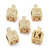 Alphabet Brass Micro Pave Clear Cubic Zirconia Pendants ZIRC-O045-01G-K-1