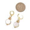 Flat Round Natural White Shell & Brass Leverback Earrings EJEW-JE06897-4