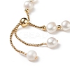Dyed Natural Pearl & Brass Round Beaded Slider Bracelet BJEW-JB09008-04-5