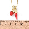 Brass Micro Pave Clear Cubic Zirconia with Enamel Red Pendant Necklaces NJEW-D348-04A-G-5