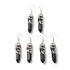 Natural Obsidian Bullet with Flower Dangle Earrings EJEW-G300-02P-06-1