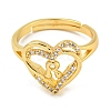 Heart with Letter Rack Plating Brass Micro Pave Clear Cubic Zirconia Adjustable Rings for Women RJEW-I105-01G-R-2
