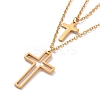 304 Stainless Steel Hollow Out Cross Pendant Double Layer Necklace with Cable Chains for Men Women NJEW-E088-01G-1