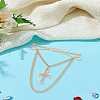 1Pc Cross Brass Rhinestone Hanging Chains Collar Pins Tie Clips AJEW-LP0002-47G-1