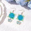 304 Stainless Steel Flower with Butterfly Dangle Earrings EJEW-MZ00455-4