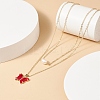 4Pcs 4 Color Glass Butterfly & Natural Pearl Pendants Double Layer Necklaces Set with Clear Cubic Zirconia NJEW-TA00043-4