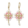 Flower with Cross 304 Stainless Steel Earrings Glass Seeds Leverback Earrings EJEW-MZ00507-05-3