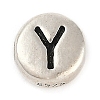 925 Sterling Silver Flat Round with Letter Beads STER-G044-01AS-Y-1