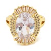 Oval Rack Plating Brass Micro Pave Cubic Zirconia Open Cuff Rings for Women RJEW-S392-01G-B-2