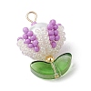 Handmade Nylon Wired Glass Beaded Pendants with Glass Pearl Round Bead and 304 Stainless Steel Flat Head Pins PALLOY-MZ00505-3
