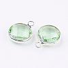 Silver Color Plated Brass Glass Flat Round Charms GLAA-M003-A-06S-2