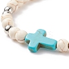Synthetic Magnesite Braided Bead Bracelet with Synthetic Turquoise(Dyed) Cross BJEW-TA00146-01-4