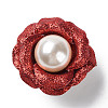 Flower Glitter Imitation Leather with Plastic Pearl Brooch Pin JEWB-K013-02P-01-1