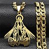 201 Stainless Steel Hollow Virgin Mary Pendant Figaro Chain Necklaces STAS-D196-08G-1