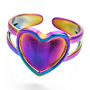 304 Stainless Steel Heart Cuff Rings RJEW-N038-118M-3
