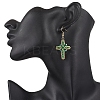 304 Stainless Steel Glass Seeds Cross Dangle Earrings EJEW-MZ00506-07-3