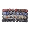 4Pcs Constellation 8mm Round Natural Larvikite & Blue Spot Jasper & Rhodonite & Picasso Jasper Beaded Stretch Bracelets for Women BJEW-JB10639-1