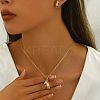 Brass Pave Cubic Zirconia Stud Earrings & Pendant Necklaces Sets for Women Golden GL8685-1-4