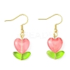 Heart Flower Glass & Lampwork Dangle Earrings EJEW-JE05324-3