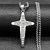 201 Stainless Steel Crystal Rhinestone Religion Cross Pendant Necklaces LS-NJEW-H065-11P-1