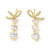 Triple Heart Brass Micro Pave Clear Cubic Zirconia Dangle Earrings with Glass for Women EJEW-L285-008G-1