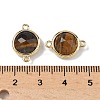 Brass Pave Natural Tiger Eye Faceted Flat Round Connector Charms G-U028-04G-02-3