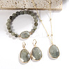 Oval Alloy with Natural Labradorite Pendant Necklaces & Beaded Bracelets & Dangle Earrings Sets WGD3DFC-03-1
