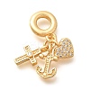 Brass Clear Cubic Zirconia Cross & Anchor & Heart European Dangle Charms KK-U048-08G-1