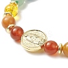 Dyed Natural & Synthetic Mixed Gemstone & Brass Virgin Mary Beaded Stretch Bracelet BJEW-JB09321-2