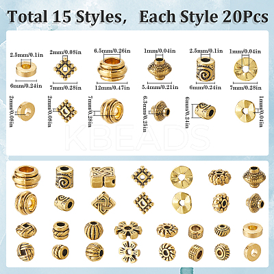 300Pcs 15 Styles Tibetan Style Alloy Beads Set FIND-SP0002-16C-1