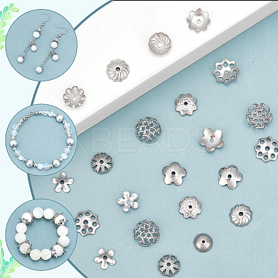 240Pcs 8 Style 304 Stainless Steel Bead Caps STAS-PH0005-41-1