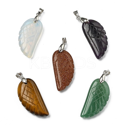 5Pcs 5 Colors Opalite & Synthetic Goldstone & Natural Tiger Eye & Amethyst & Green Aventurine Carved Pendants G-YW0002-41-1