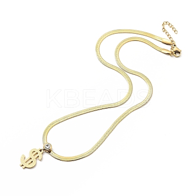 Crystal Rhinestone Dollar Sign Pendant Necklace with Herringbone Chains LS-NJEW-I116-03G-1