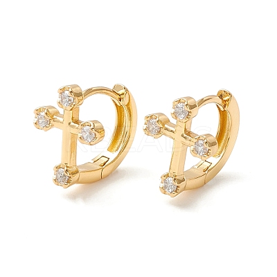 Clear Cubic Zirconia Cross Hinged Hoop Earrings for Women EJEW-P196-23G-1